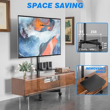 Rolling TV Stand with Wheels - Adjustable Height Mobile TV Trolley for 27-60 inch TVs, VESA 400x400, 40kg Max Weight, White (Black)