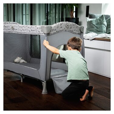 Hauck Travel Crib Sleep N Play Center with Newborn Nest, Changing Pad, Carry Bag, Wheels, Canopy, Compact Folding, Baby Travel Bed for Infants from Birth up to 15 kg (Teddy Grey)