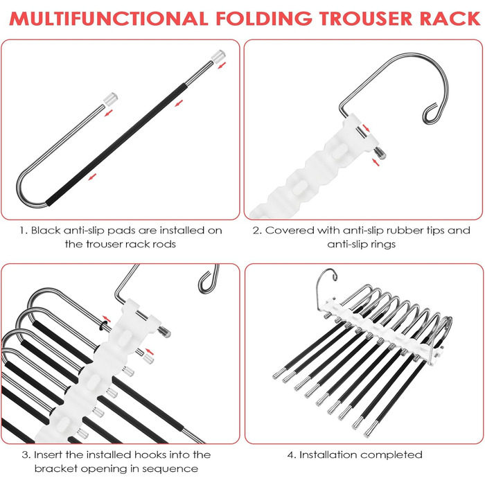 Фальшбагети для штанів 2 шт. з нержавіючої сталі, складні, з антиковзким покриттям. Підходять для штанів, одягу, рушників, шарфів, джинсів