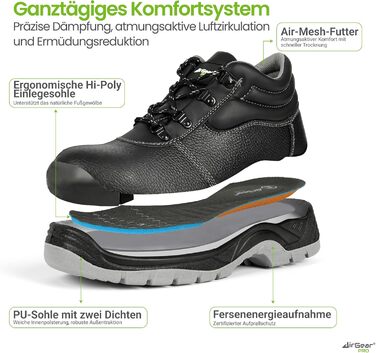 Черевики робочі AirGearPro S3 SRC для чоловіків – сталевий підносок, захист від проколів, неслизька підошва, водонепроникні та дихаючі, 41 EU
