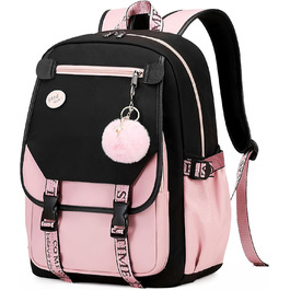 Рюкзак для дівчинки-підлітка, 3-5 клас, модний шкільний рюкзак з брелоком та ручкою-телескопом, рожевий
