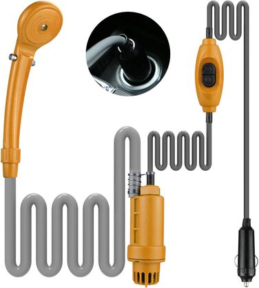 12V Portable Outdoor Shower Cigarette Lighter Socket Powered Shower Pump Water Pump for Car, RV, Camper, Camping, Hiking