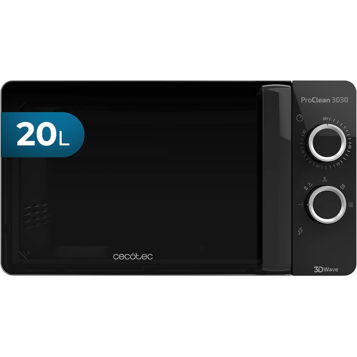 Мікрохвильова піч Cecotec ProClean 3030, 20 л, покриття Ready2Clean, 700 Вт, 6 режимів, таймер 30 хв, розморожування, чорний колір