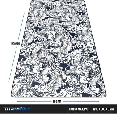 Килимок для миші Titanwolf XXXL 1200x600mm - великий ігровий килимок з мотивом Koi для миші та клавіатури Logitech