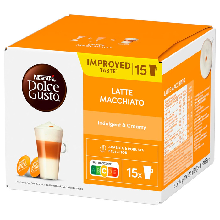 Капсули для кави Nescafé Dolce Gusto Latte Macchiato, середній обсмал, набір 90 порцій (3 упаковки по 15 капсул)