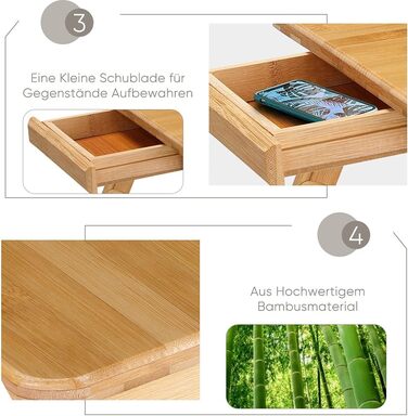 Стіл для ноутбука на ліжко, бамбуковий, регульований, з ящиком. Стіл для читання, сніданку, малювання та їжі