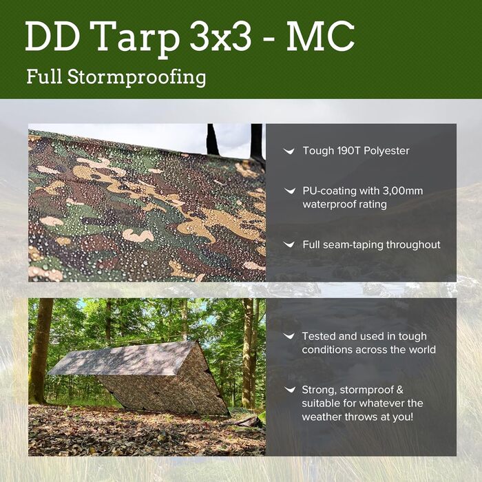 Тент DD Tarp 3x3 MC – легкий камуфляжний тент для гамака, кемпінгу та сольного відпочинку на природі