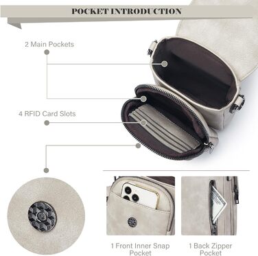 Сумка-органайзер на шию MUIIKOLA з RFID-захистом для смартфонів, веганська шкіра, сіро-бежевий колір