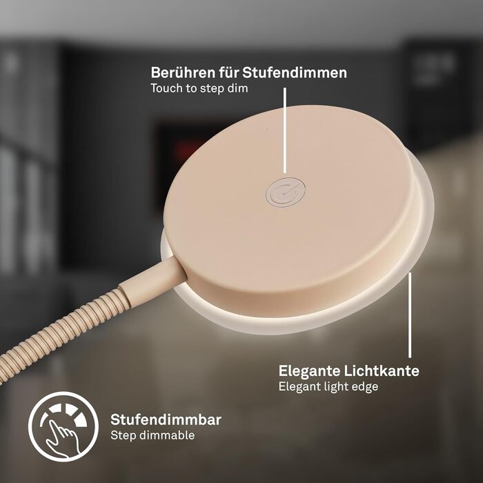 LED лампа BRILONER з сенсорним керуванням, регулюванням яскравості, поворотним кріпленням, для дому, офісу та читання, бежевого кольору, 32,5x13x40 см