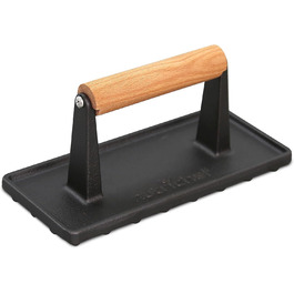 Прес для бургерів NutriChef з чавуну з антипригарним покриттям, 1.5 кг (22x9.5 см), з дерев'яною ручкою, для стейків, BBQ, бекону та сендвічів