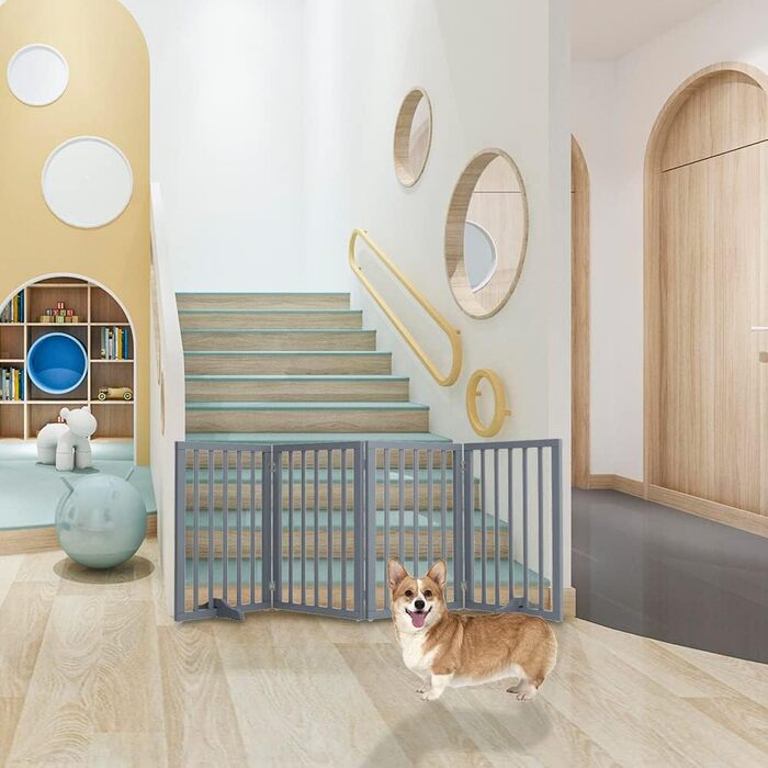 Захисний бар'єр для собак, дерев'яний, розкладний, без свердління, 4 панелі, 183x60 см, білий