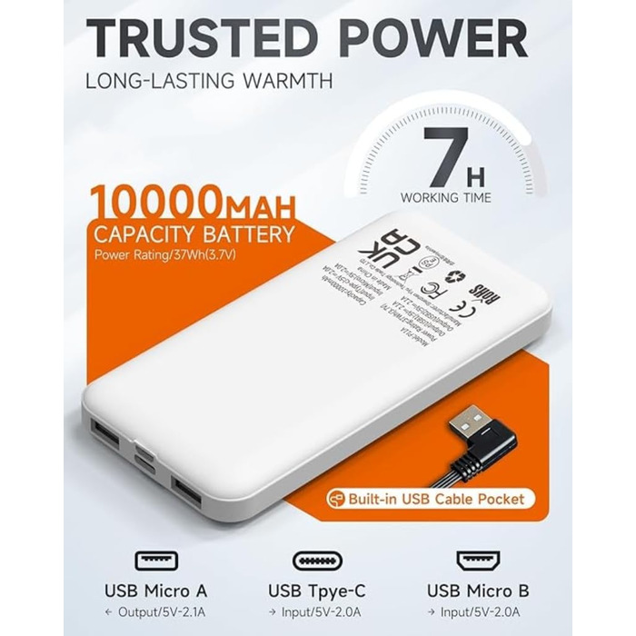 Обогреваемая жилетка LABCOOL для мужчин и женщин - жилетка з мікрофлісу з 6 зонами нагріву та 3 рівнями температури - USB-живлення з Powerbank 10000mAh - можна прати в пральній машині, чорний, розмір M