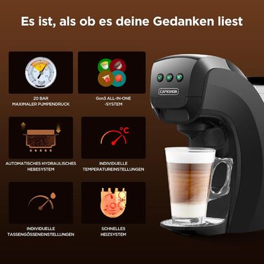 Кавомашина 5-в-1 Warriors1 для Nespresso, Dolce Gusto, Lavazza A Modo Mio, Espresso Point та кавової гущі, 20 bar, 0.8 л, автоматична, для дому та офісу, чорна