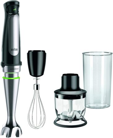 Блендер Braun MultiQuick 7 MQ 7025X, 3-в-1, 1000 Вт, подрібнювач 350 мл, вінчик, плавне регулювання швидкості, чорний, модель 2019, 3 насадки