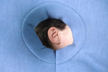 KMINA - Pillow with Ear Hole, Piercing Ear Pillow, Donut for Ear Piercing Reusable, Sleeping, Chondrodermatitis Blue - Made in Europe