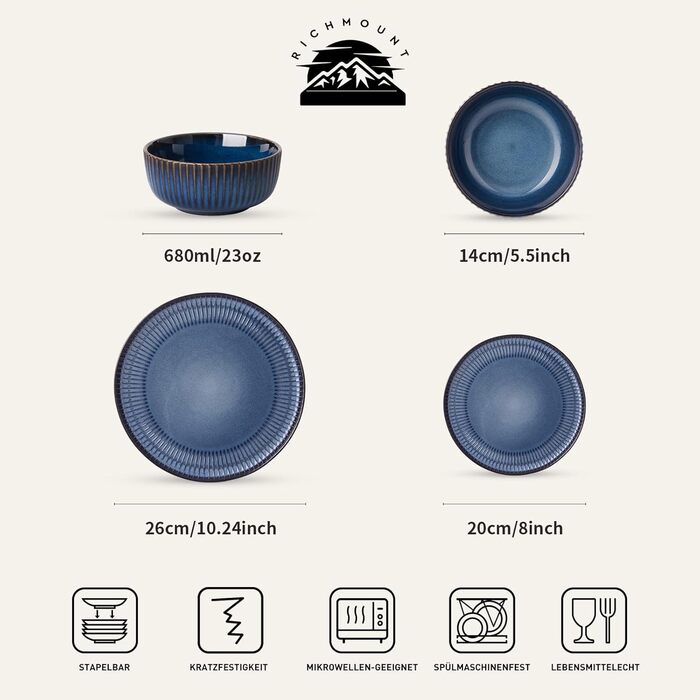 Набір посуду Starlight, 18 предметів: тарілки для 6 осіб, рельєфний, мікрохвильова піч та посудомийна машина, анти-подряпини, реактивна глазур, матовий бежево-білий