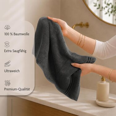 Набір рушників для ванної Hammetex, 6 предметів: 2 великих рушники 70x140 см та 4 рушники для рук 50x100 см, антрацит