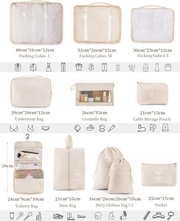 Органайзери для валізи, дорожні аксесуари, водонепроникні сумки-органайзери, 10 шт. Бежевий