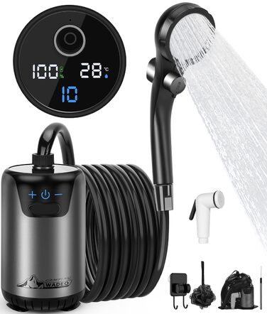 Портативна душова кабіна WADEO для кемпінгу з акумулятором, 6000 mAh, з насосом та індикатором температури, 10 режимів, для відпочинку на природі, у саду та подорожах