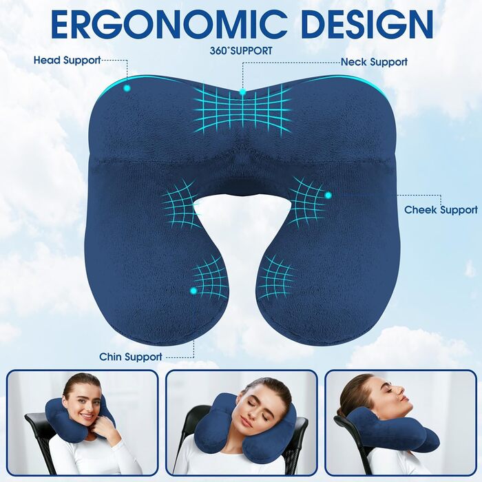 Надувна подушка для шиї BBjinronjy для подорожей: комфорт у літаку, автомобілі, офісі та під час кемпінгу. З навушниками та м'яким оксамитом.