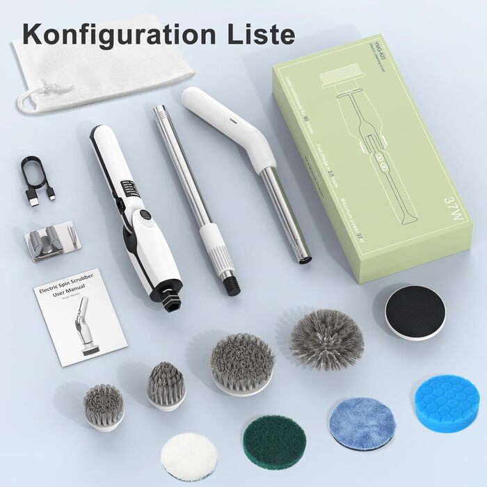 Electric Cleaning Brush, 8 in 1 Electric Spin Scrubber with Interchangeable Drill Brush Heads, Bathtub and Floor Tile Mop Set, Electric Cleaning Brush with Adjustable Handle for Bathroom Kitchen Car Floor