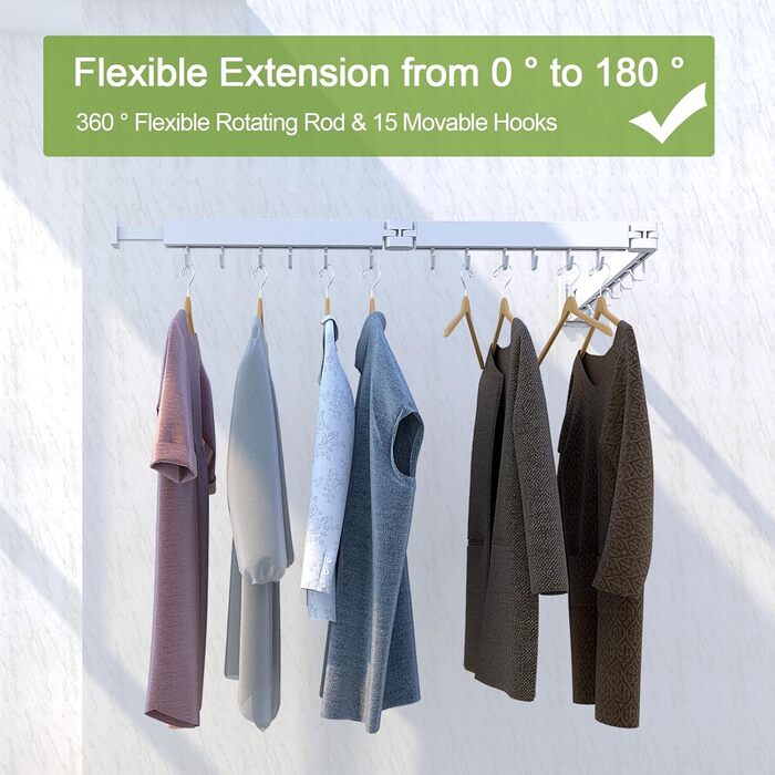 Настінна сушарка для білизни, розкладна, 3-секційна, біла. Максимальне навантаження 68 кг, 120 см (50 дюймів у складеному стані). Економія місця, ідеально для невеликих осель, білий колір.