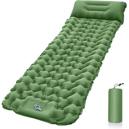 Каретка самонадувна туристична ізомат з подушкою, вологостійка та легка для кемпінгу та подорожей (зелена)
