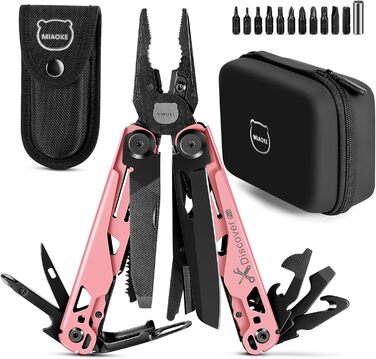 MIAOKE Multitool 23 in 1 with Premium Gift Box, Screwdrivers, Saw, Screwdrivers, Bottle Opener, Pliers, Camping Knife, Cool Gadgets for Men, Best Gift for Boyfriend, Son, Dad, Him, Husband (Coral Pink)