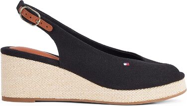 Сандалі жіночі Tommy Hilfiger Flag Mid Wedge Espad SLIN чорні (35 EU) - Стильні шкіряні босоніжки на танкетці