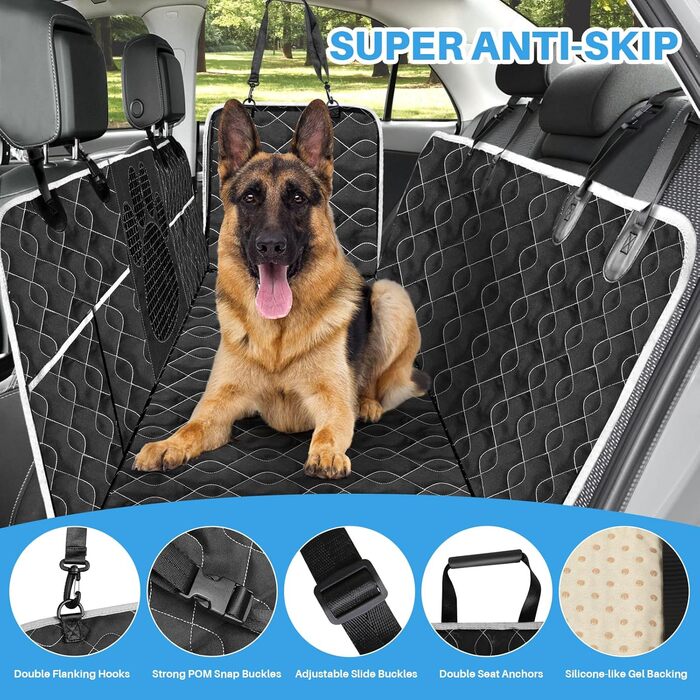 Водонепроникний килимок для собак у машину, 213x190 см, чорний. Захист від подряпин та ковзання, з віконцем для спостереження за твариною