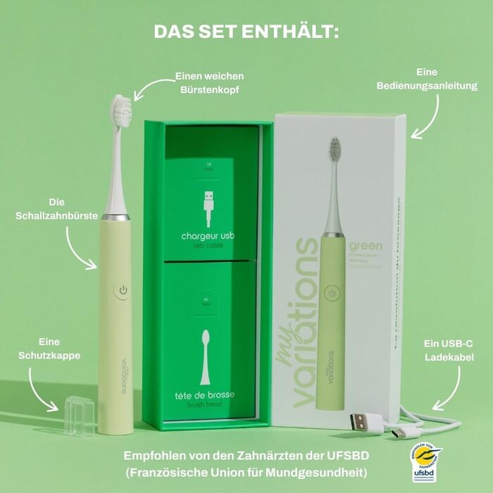 Електрична зубна щітка My Variations: акумуляторна, 5 режимів чищення, таймер 2 хв, чорна