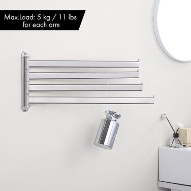 KES Towel Rail Swivel Towel Bar 4 Arms Bathroom Stainless Steel SUS304 Towel Holder 50CM 180° Rotation Brushed, A2104S4L50-2 4 Arms, 50CM Brushed