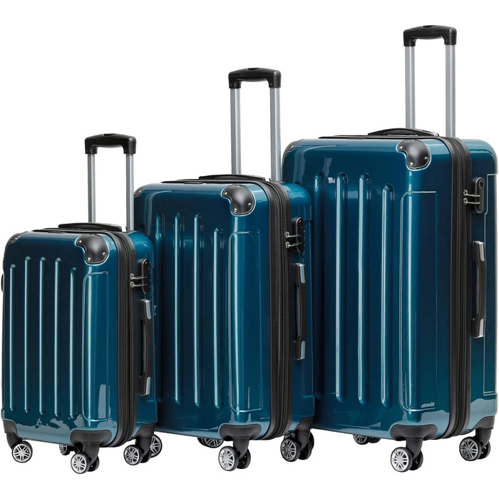 Валіза BEIBYE з жорстким корпусом, тріляк, дорожній, з полікарбонату (світло-зелений, набір)