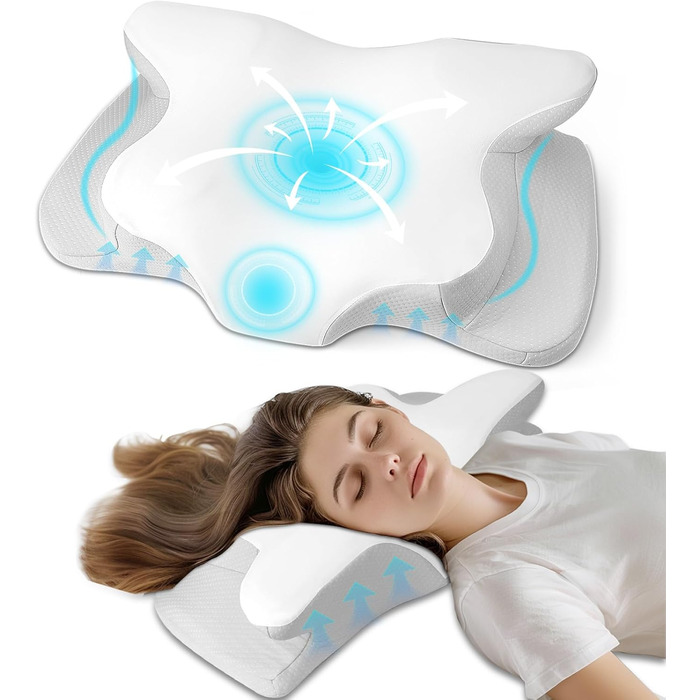 PHYSEN Orthopedic Pillow, Head Pillow Neck Pillow made of Memory Foam, Ergonomic Neck Support Pillow Head Pillow Side Sleeper Pillow for Sides, Back & Stomach Sleepers, 62x41x13cm, White+Light Gray