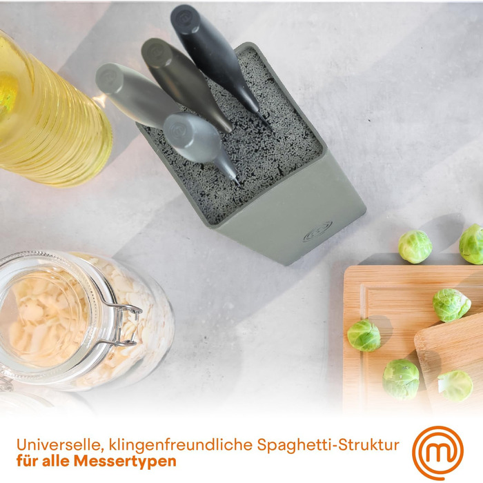 MasterChef 5-Piece Knife Block Set - Stainless Steel Kitchen Knife Set with Chef's Knife, Santoku, Bread Knife, Utility Knife & Vegetable Knife - Sharp, Black Soft-Touch Handles
