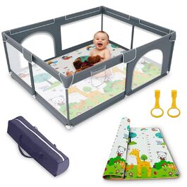 Дитячий манеж EveryKip 120x120 см, дихаюча сітка, темно-сірий, з дверцятами на блискавці
