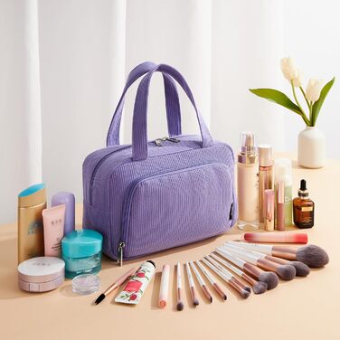 Косметичка велика для жінок Kalidi з багатьма відділеннями та відділенням для пензликів. Косметичний органайзер, сумочка для макіяжу, валізка, фіолетовий колір.
