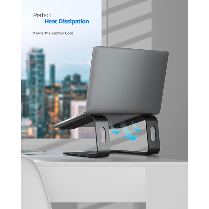 Підставка для ноутбука Nulaxy з алюмінію, ергономічна, з вентиляцією, сумісна з MacBook, Dell, HP, Samsung, Lenovo, 10-16 дюймів, сіра (C-Schwarz)