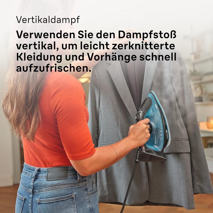 Праска з парою Braun FreeStyle 5 SI 5037 VI - потужний відпарювач з підошвою Freeglide 3D, вертикальним подачею пари, 2700 Вт, 200 г/хв, резервуар 330 мл (чорний/синій)