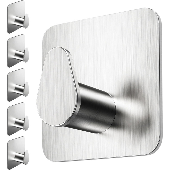 Набір гачків для рушників 4smile - 5 шт. для ванної кімнати, самоклеючі, срібні, з 3M-клейкими панелями