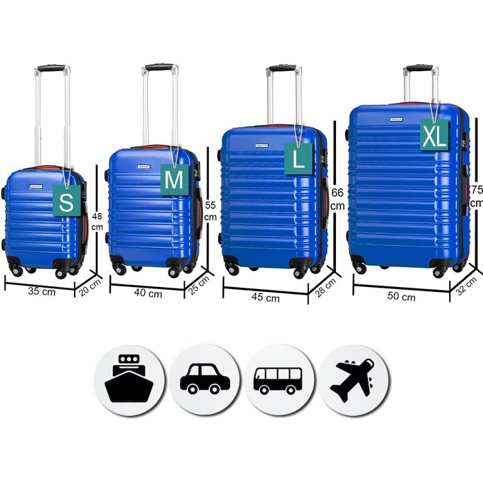 Набір валіз ABS S-M-L-XL з кодовим замком та телескопічною ручкою, ролер для подорожей, ручна поклажа (Блакитний)