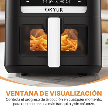 Аерофритюрниця OKYUK 6л XL 1200W з металевим внутрішнім резервуаром: безмасляна фритюрниця з 8 програмами, LED-дисплеєм, таймером