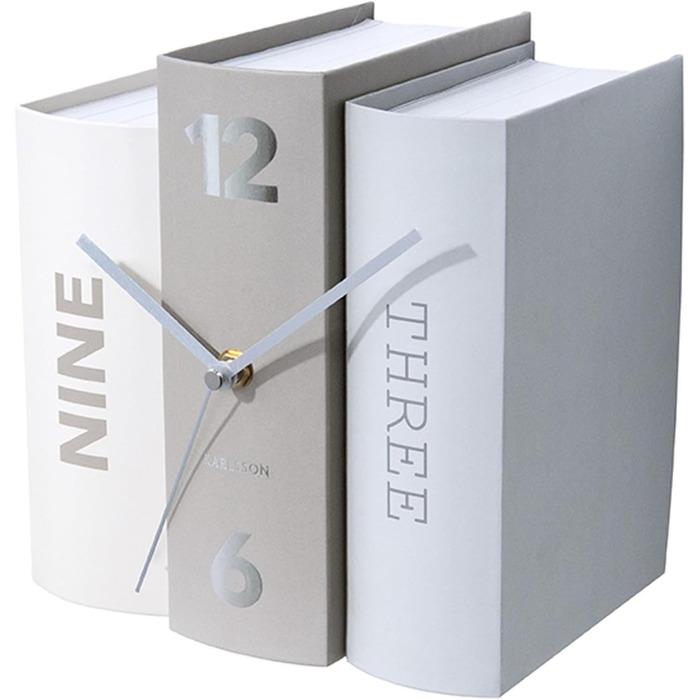 Karlsson KA5628 Table Clock, Trompe-l'oeil Books, Book, Grey, Hardboard and Metal, H20 x 20 x 15 cm