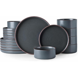 Набір посуду LeRatio на 6 осіб, 18 предметів, керамічний, стійкий до подряпин (антрацитовий сірий колір з коричневим краєм та крапками)
