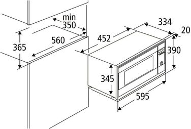 Вбудована мікрохвильова піч PKM MW800.8-20G-EB з грилем, 20л, 1000W, нержавіюча сталь, LED-дисплей, дитячий замок