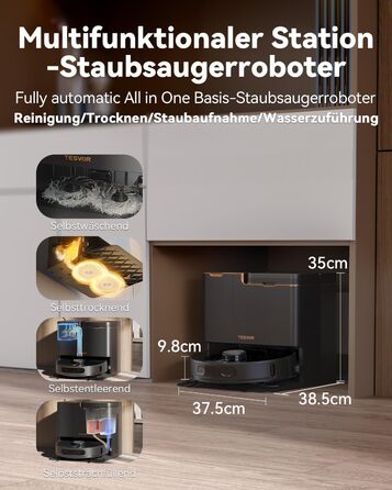 Робот-пилосос Tesvor S8MAX 3-в-1 з функцією миття, 8000Pa, LiDAR-навігація, 240 хв роботи, керування через додаток/Alexa, самостійна станція очищення 2.5л для великих приміщень з тваринами (X8 Ultra)