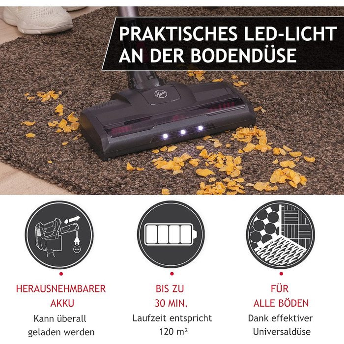 Бездротовий пилосос Hoover HF110H Pet: акумуляторний, без мішка, для дому та тварин, LED-підсвітка, XL-контейнер