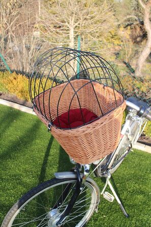 Корзина для велосипеда для собак з ручки з ротангу з металевою сіткою та подушкою XL або XXL. Велосипедна корзина для собак, корзина для тварин, корзина для покупок, натуральний матеріал (з подушкою)