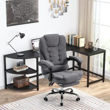 Офісний крісло YODOLLA, 200 кг, ергономічний, з регульованою спинкою, з підніжкою, сірий