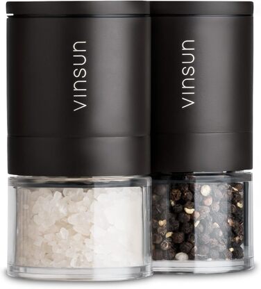 Набір з 2 мельниць для солі та перцю Vinsun - ручні, керамічний механізм, регульований, нержавіюча сталь, ø51x100mm